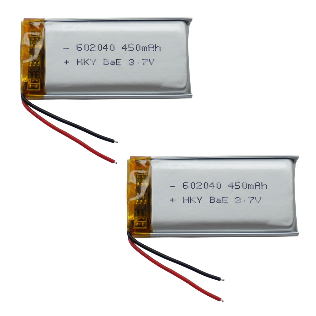 

2pcs 3.7V 450mAh Rechargeable Polymer Lithium Lipo Battery 602040 For Car Camera DashCam GPS Sat Nav Bluetooth Speaker LED Light