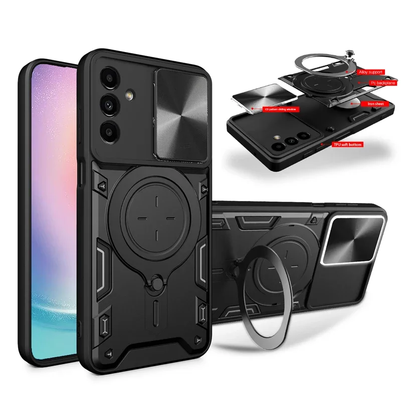 

Для Samsung Galaxy A36 A26 A23 A24 A25 A33 A34 A35 A32 4G 5G Чехол для телефона Камера Слайд-броня Вращающийся на 360 градусов мягкий чехол