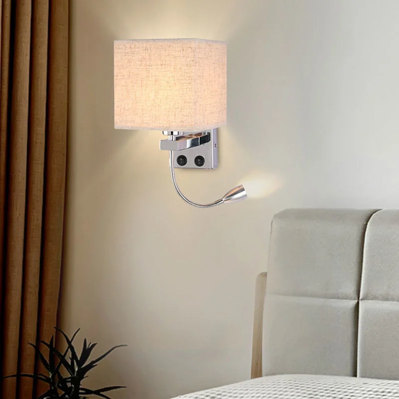 Modern Indoor Led Wall Lamp Living Room Bedroom With Switch Usb Interface Wall Lights Hotel Bedside Table Cloth Wall Lamp Bra