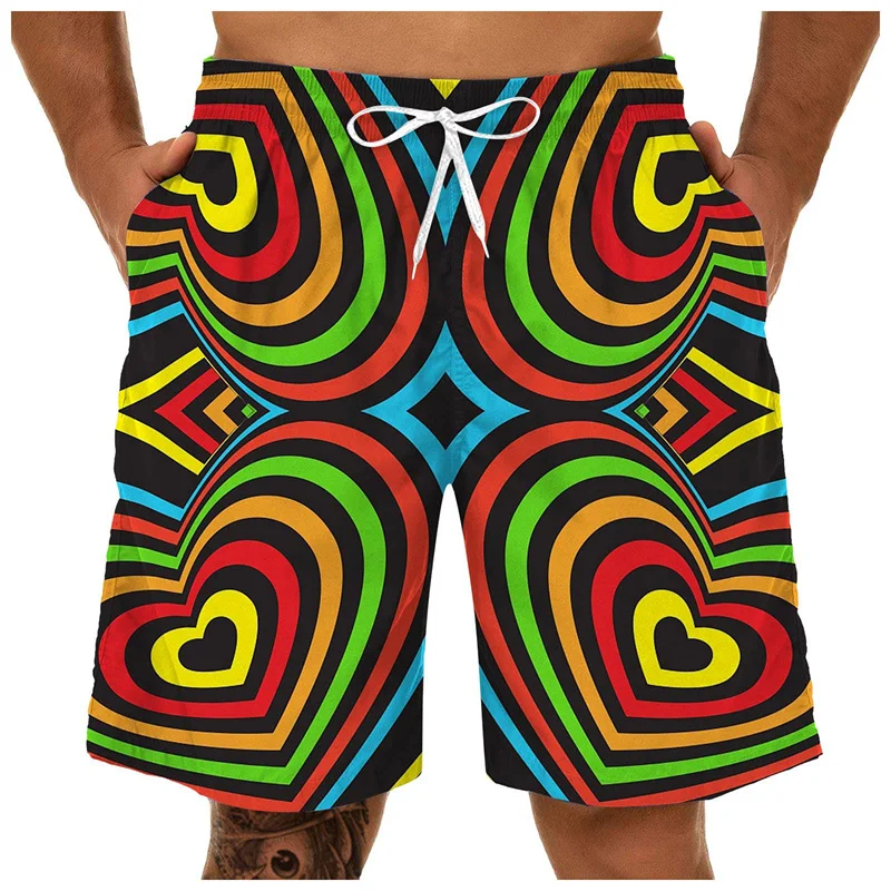 Funny 3D Print Dizzy Love Heart Beach Shorts Men Summer Swimming Trunks Quick Dry Surf Board Shorts Hawaii Sports Trousers