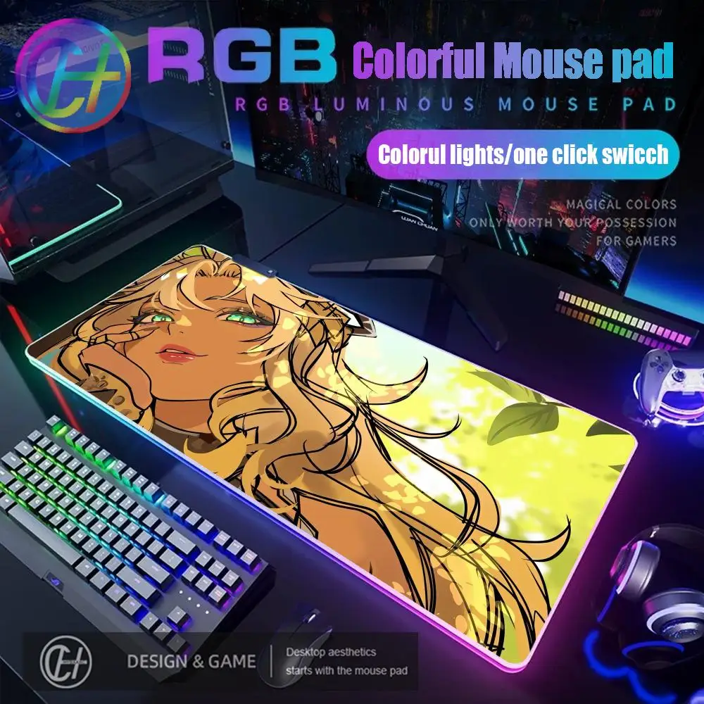 

Игровой коврик для мыши HYBXAXC 900x400x4 мм с RGB-подсветкой, настольный коврик HD для геймеров, большой светодиодный коврик XXL для игр, Genshin Impact Xilonen