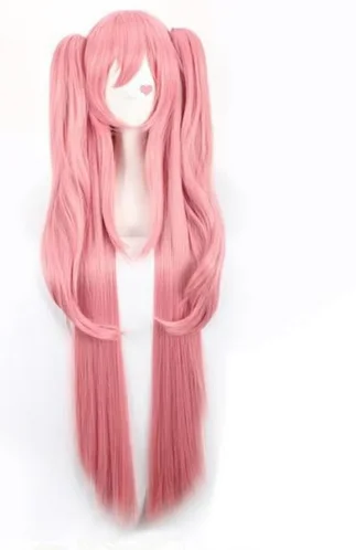 Peluca de cosplay recta rosa de 120cm de largo, pelo sintético Seraph of the end Krul Tepes para mujer con coletas de doble chip