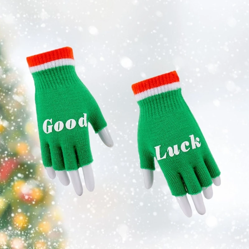 Kerst dikkere thermische handschoenen halfvingerhandschoenen Winterwarme handkleding