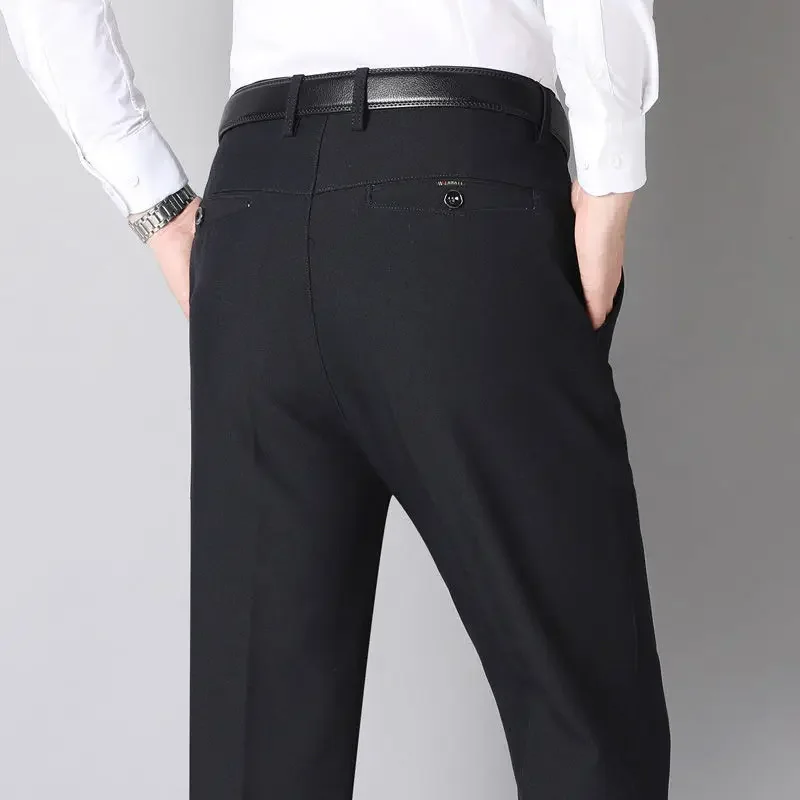 Men's Summer Thin Fashion Business Casual Suit Pants Long Pants Men's Elastic Straight Sleeve Formal Pants Plus Size