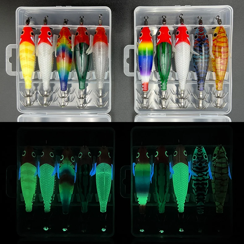 ShareShark 5 Stück/Box Leuchtendes Horizontales Garnelen- und Tintenfischhaken-Set, geeignet für Meeresangeln auf Tintenfische und Oktopus. – Detail 12