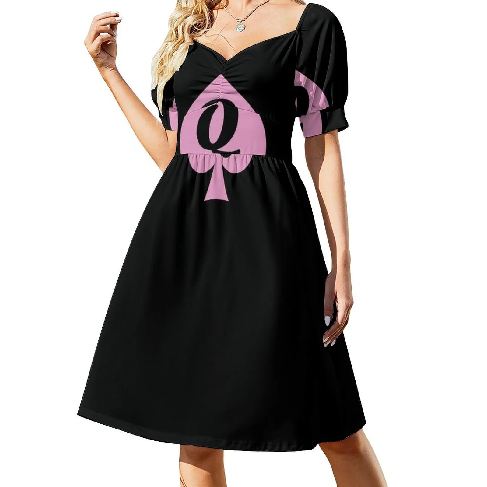 Queen of Spades Pink and Black Short Sleeved Dress women's evening dress 2025 Women's summer dresses Dress