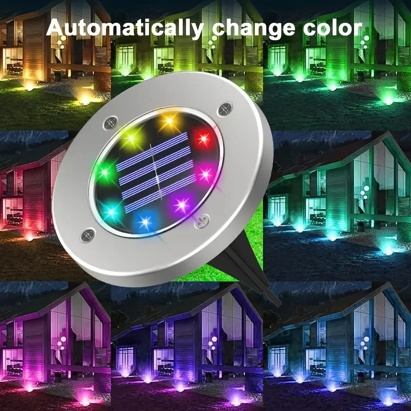 8PCS Color Changing Solar Ground Light 8LED Outdoor Garden Solar Underground Light Landscape Lighting Lamps For Patio Lawn Steps