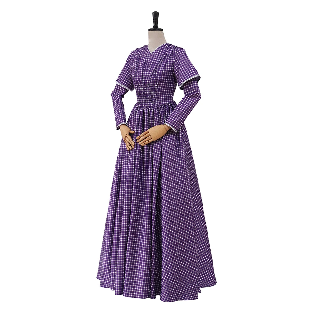 Traje de guerra civil medieval vitoriano vintage roxo xadrez vestido longo tema festa à noite vestido de baile roupas de desempenho de palco