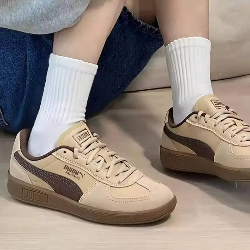 Brown PUMA Palermo Khaki Suede Retro Skate Sneakers, Stitched Gum Sole Unisex Daily Casual Shoes 403257-04 Sneakers,