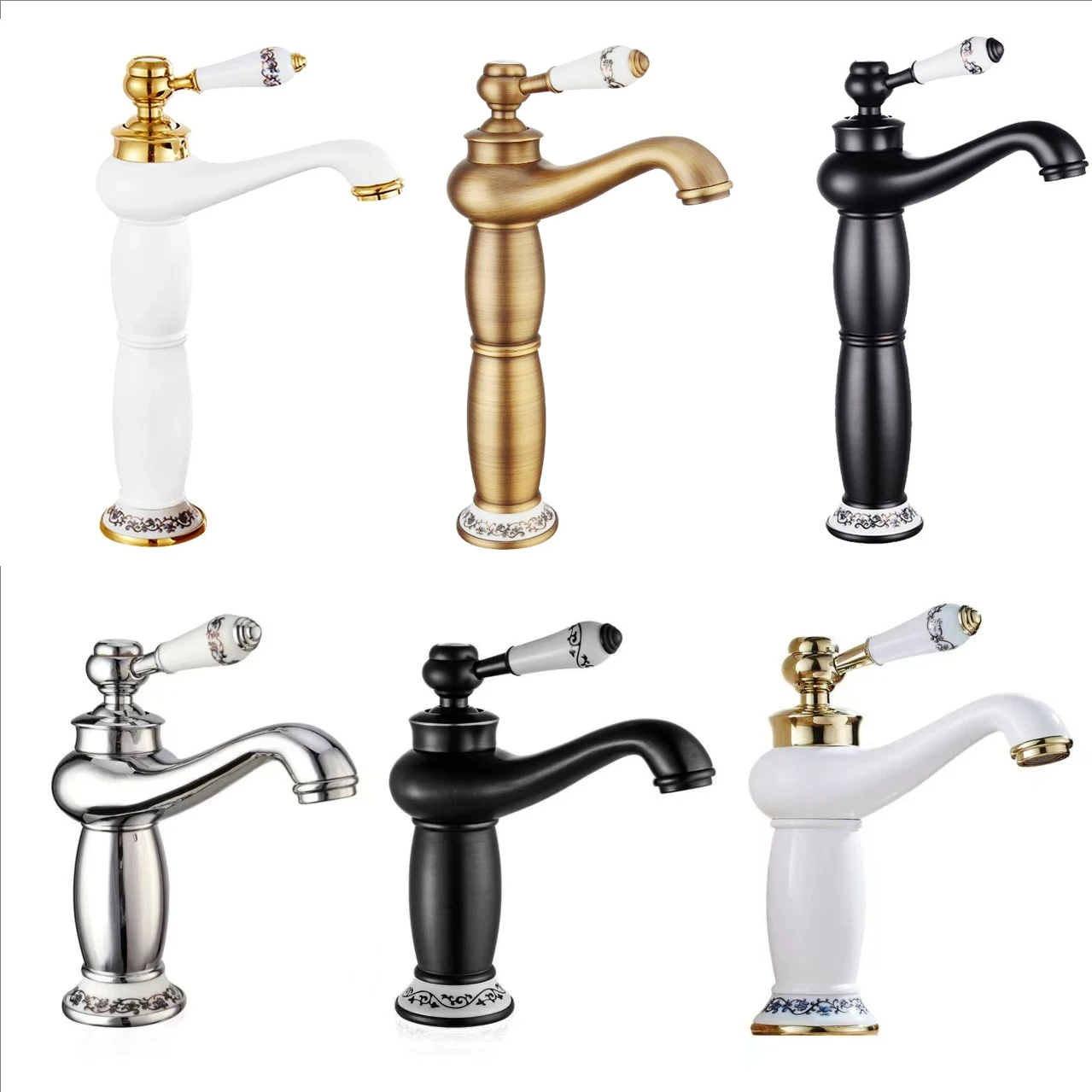 Retro Europäische Badezimmer Waschtischarmaturen Gold Mischbatterie Keramik Dekoration Beschichtung Chrom Einhebelmischer Heiß und Kalt Deckmontage