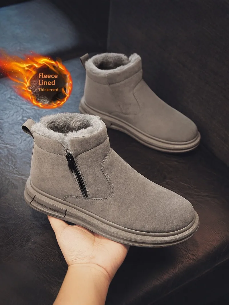 

Men's Winter Snow Boots Waterproof Non-Slip Fur Lined Thickened Warm Cotton Shoes Short Tube Casual Style Zipper Closure Rubb...