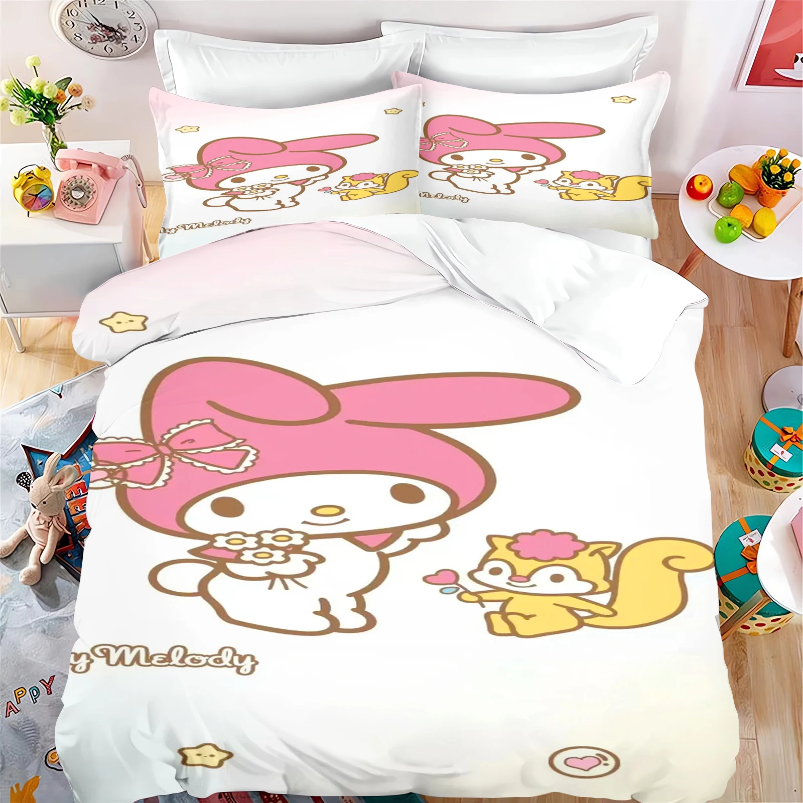 

Пододеяльник Мелодия Sanrio, милый мягкий удобный комплект постельного белья с 3d принтом для спальни, подростков, 100% полиэстер