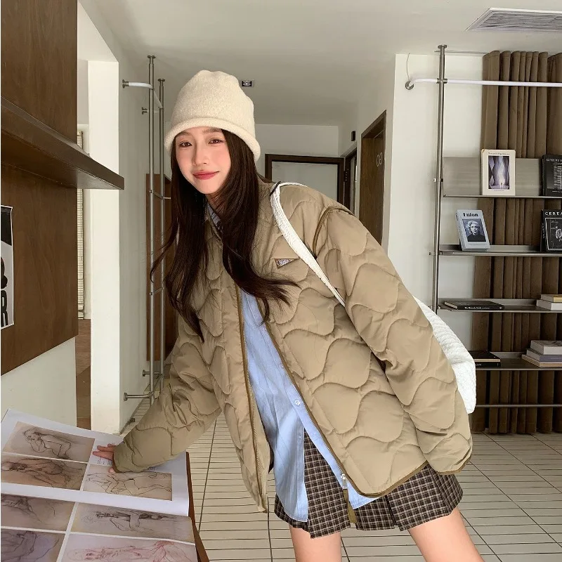 Nueva ropa acolchada de algodón con rombos para mujer, chaqueta acolchada cálida para otoño e invierno, Chaqueta de algodón para estudiantes, Chaqueta de algodón holgada