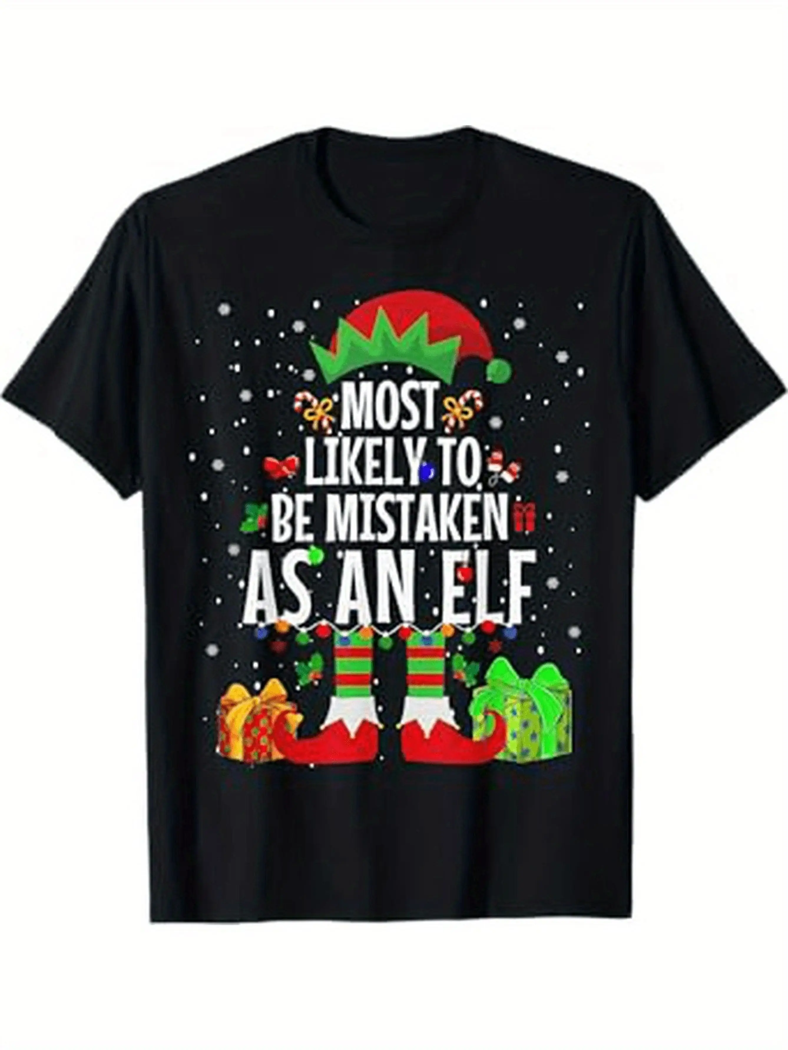 Divertente maglietta da uomo in cotone con motivo elfo natalizio - Con il slogan "Most Likely to Be Mistaken for an Elf"