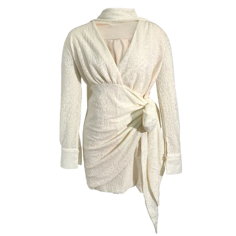 خريف جديد المشاهير التصميم الفرنسي القوس الدانتيل متابعة الخصر غير النظامية الورك ملفوفة اللباس #5