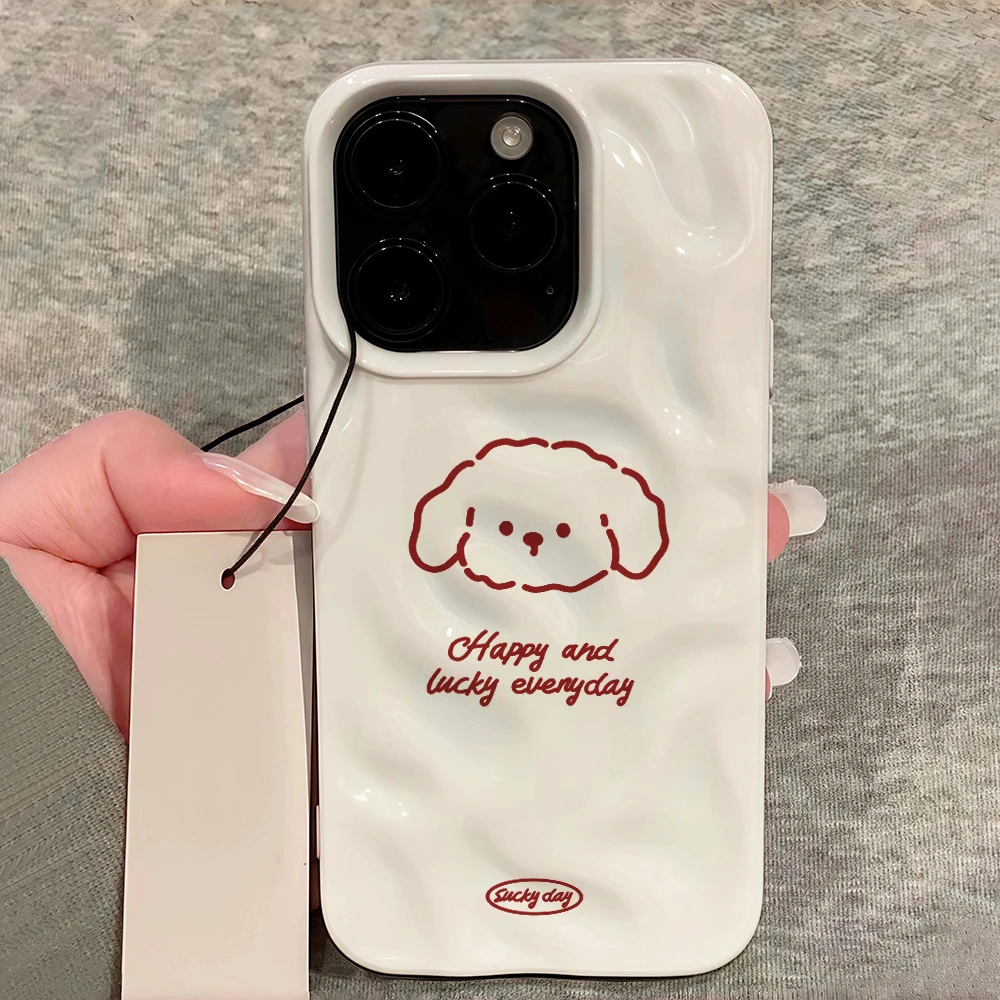 Einfache, niedliche Welpen-Muster-Handyhülle für iPhone 17 16 15 14 13 12 11 Pro Max 14 Plus 17Air, Falten-Wellen-Soft-Silikon-Cover – Detail 12