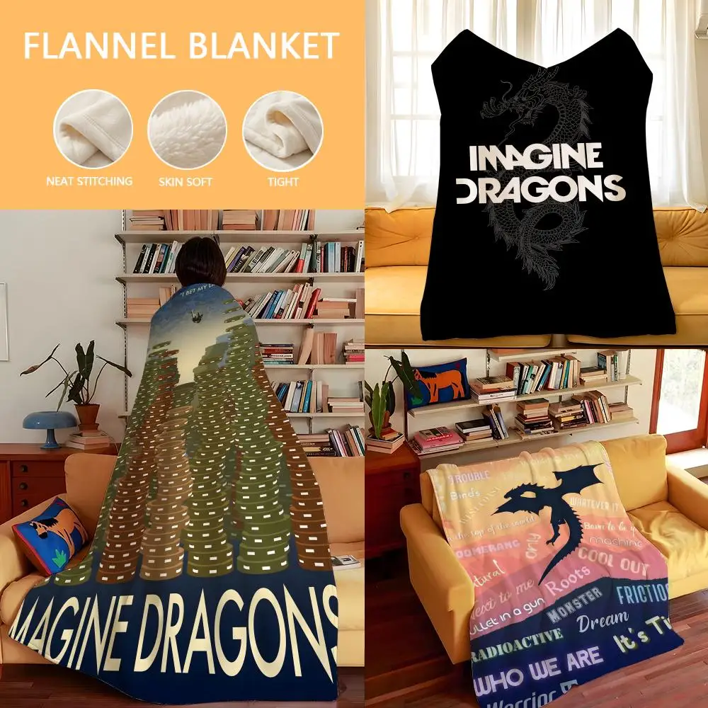 Music I-Imagine D-Dragons Throw Flannel Cozy Print Blanket, Portable, Durable  Machine Washable cute Cool