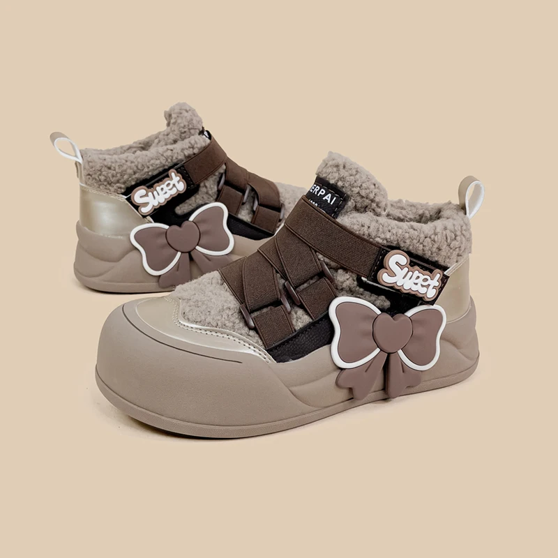 Amy and Michael Lovely Girls High Top Casual Chunky Sneakers Women Winter Keep Warm Plush Shoes Kawaii Cotton Padded Shoes