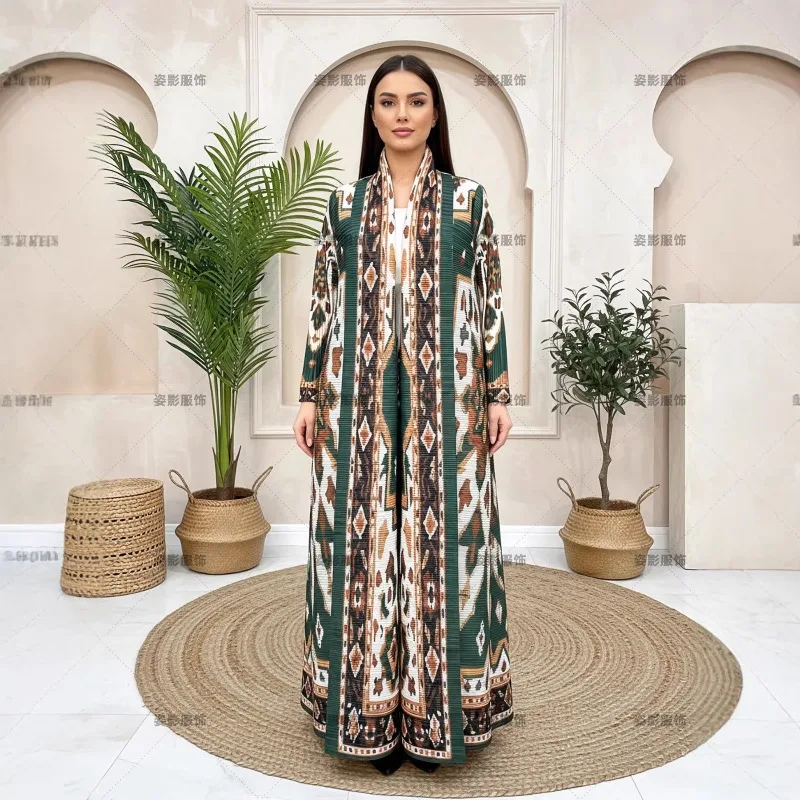 

Miyake Pleated Abaya Printed Robe Women's Loose Large Size Stretch Middle East Dubai Cardigan Wrinkle-Free Jacket 2026 New