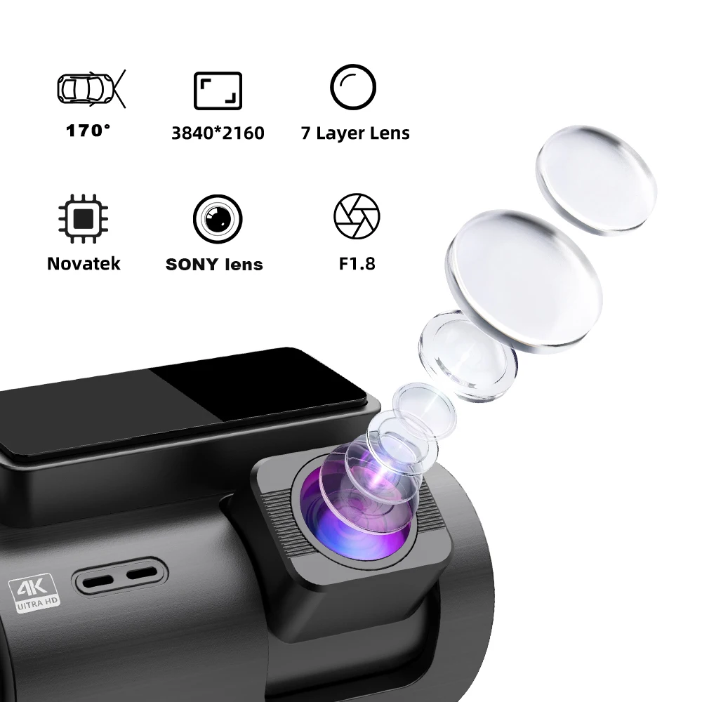 

2 inch mini dual front and rear smart dash camera 4k wifi Global Positioning System dual lens car dvr 4k dash camera with Global