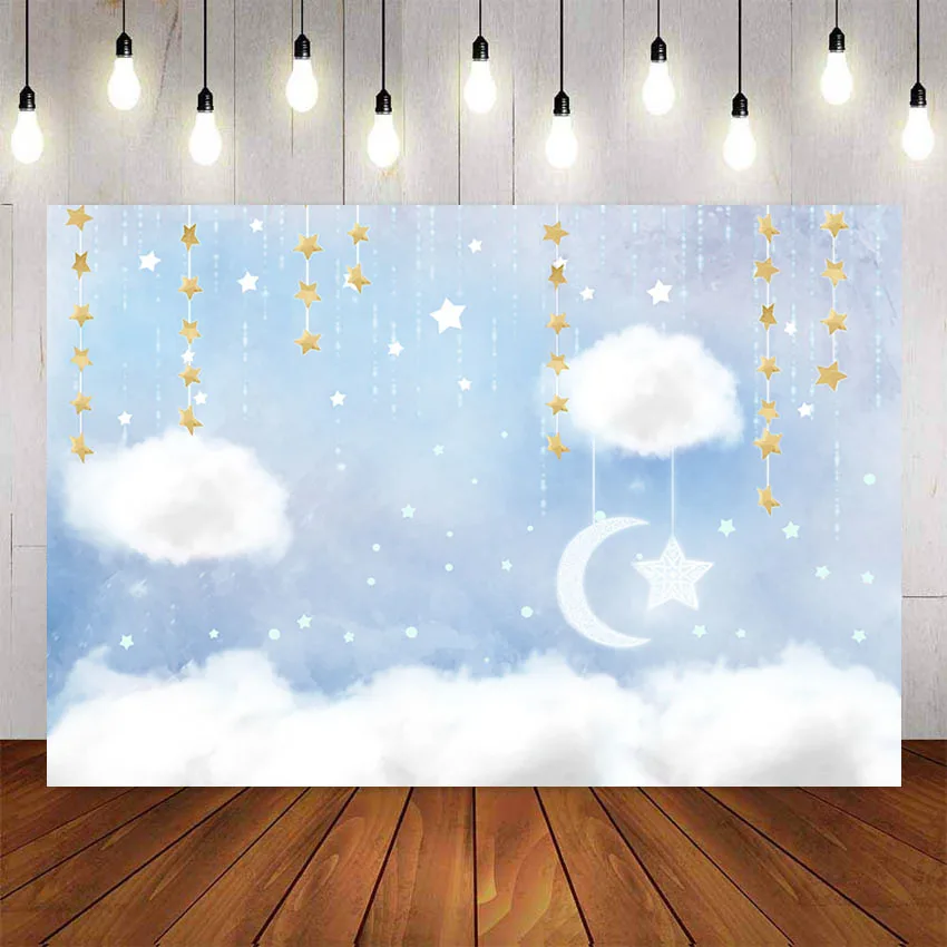 Mehofon Photography Background Blue White Cloud Birthday Boy Baby Shower Party Twinkle Twinkle Little Star Backdrop Photo Studio