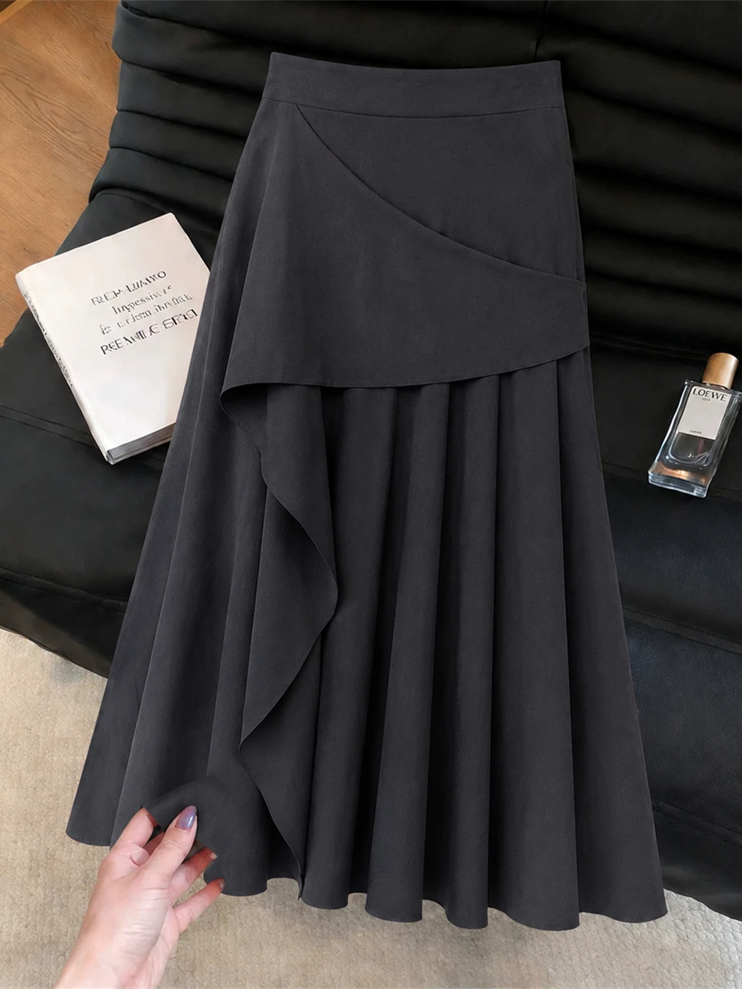 

Simple Asymmetrical High Waist A-Line Long Skirt Commute Women's Clothing Hip Conceal Slimming Drapey Versatile Summer 2026