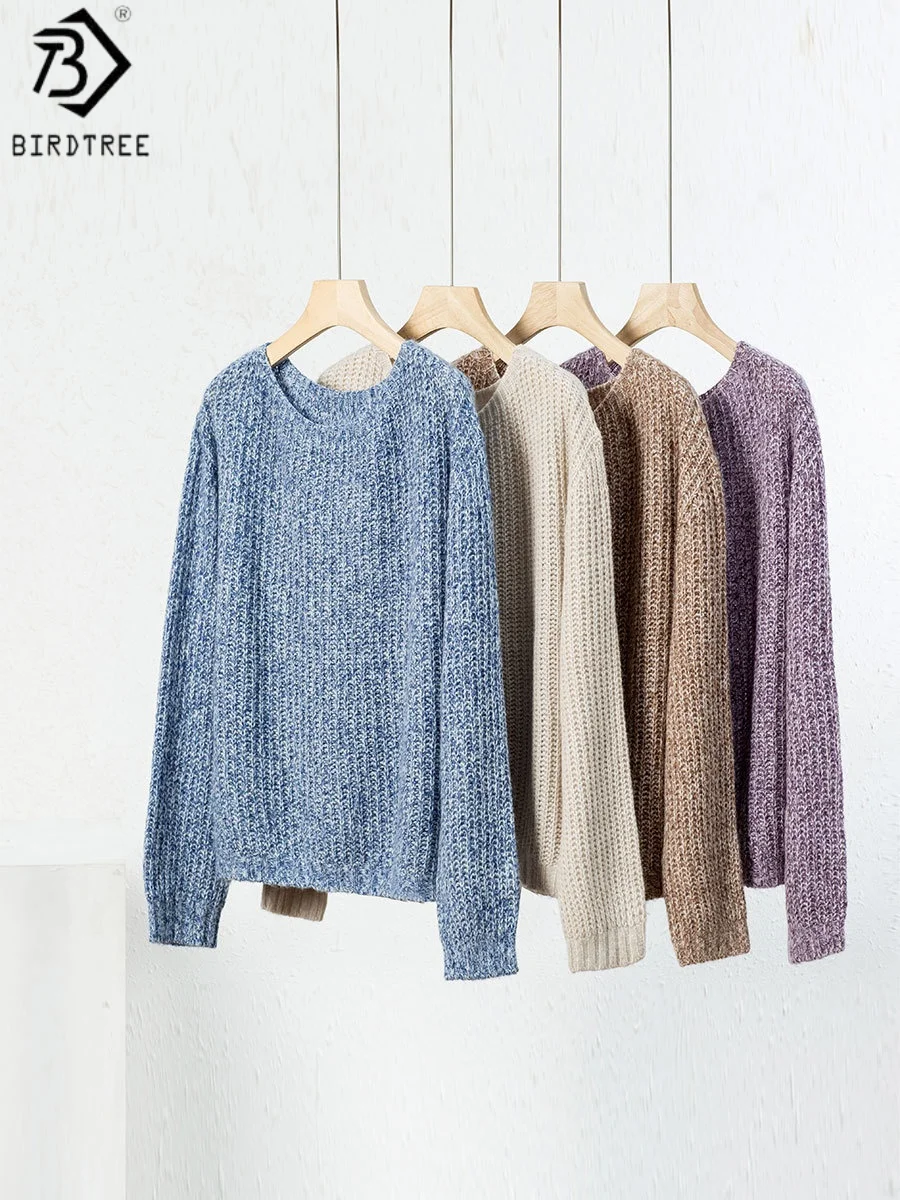 

Birdtree 39.9% Sheep Wool 9.5% Alpaca Wool Knit Sweater,Woman Wool Blend Full Sleeve O-neck Loose Autumn Sweater Tops T58803JF