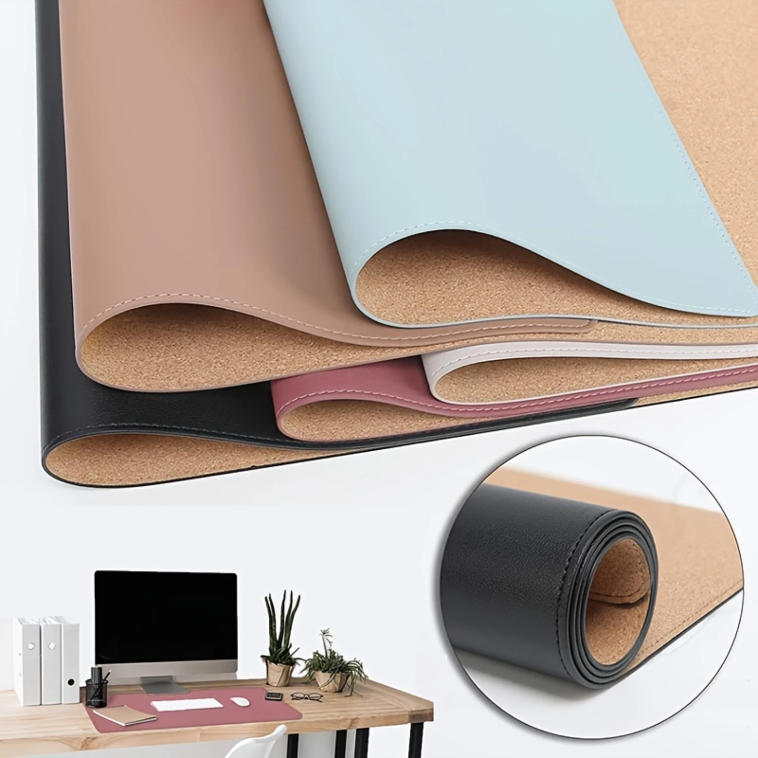 Upgrade Your Workspace with a Luxurious Double-Sided Desk Pad - Natural Cork & Leather!