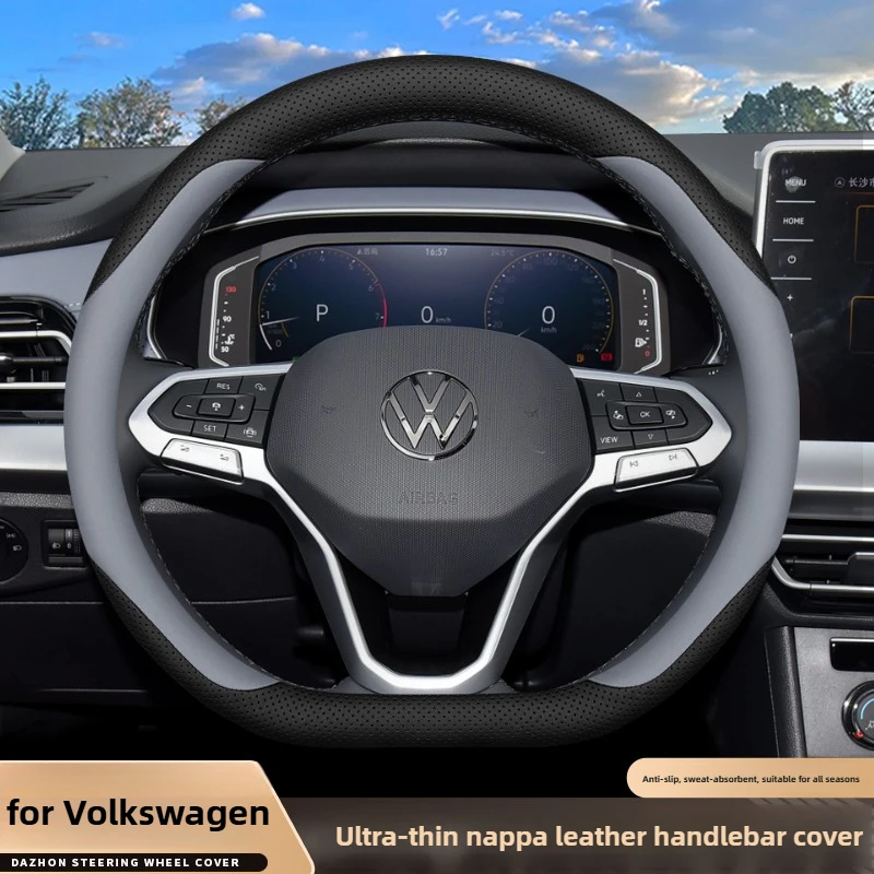 

Leather Car Steering Wheel Cover for Volkswagen Tiguan TRoc TCross Tayron Polo Id4 Caddy Atlas Teramont Jetta Golf 2025 2026