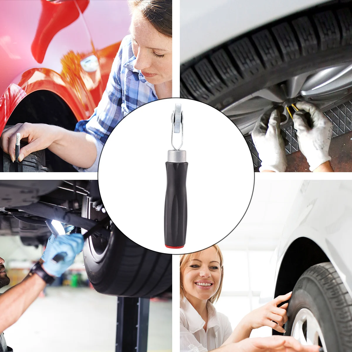 

6mm Car Tire Compaction Roller Plastic Handle Black Auto Tire Repair Tool Patch Stitch Wheel Durable High Hardness Portable