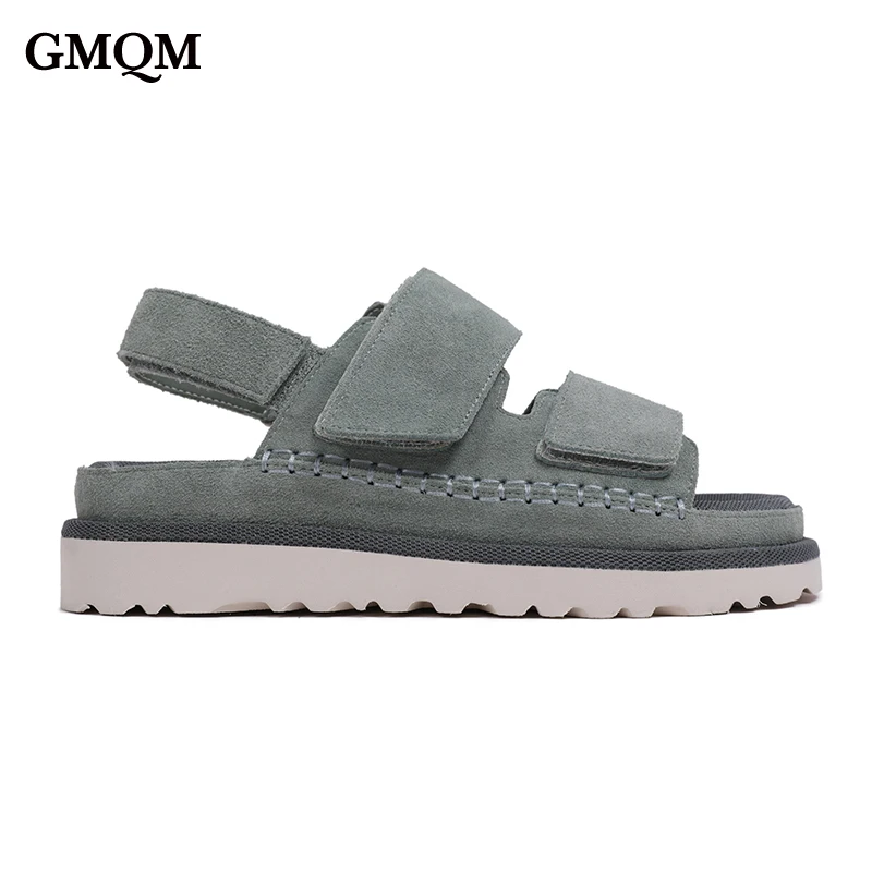 

GMQM брендовые модные женские сандалии, новинка лета 2024, сандалии из натуральной кожи на толстой подошве с открытым носком, прогулочная обувь в римском пляжном стиле