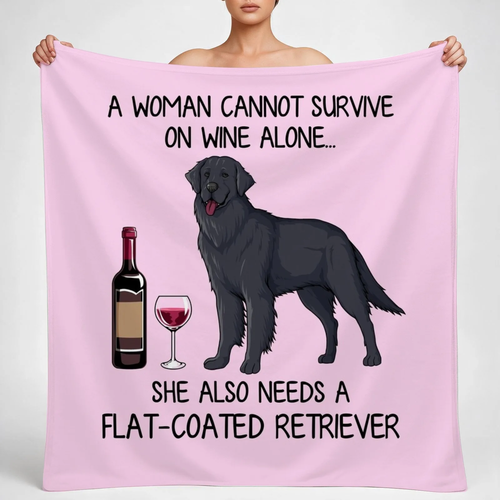 Flat-Coated Retriever and wine Funny gift for dog mom Throw Blanket couch cozy soft plush fuzzy picnic outdoor blanket