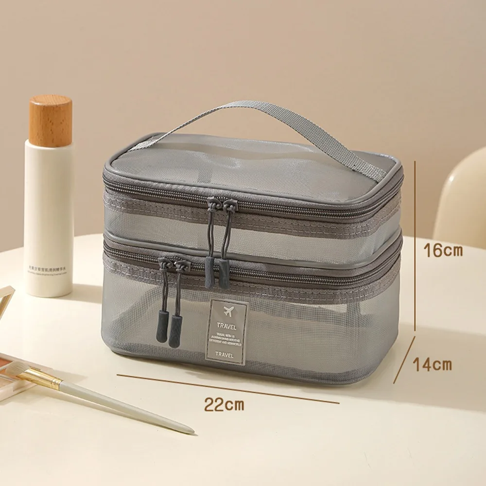 

New Double Layer Cosmetic Bag Large Capacity Transparent Mesh Toiletry Storage Bag Multifunctional Make Up Organizer Bag Women