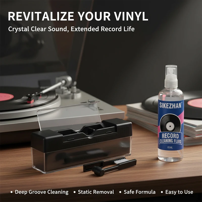 Universal Vinyl Record Cleaner Fluid Spray and Dust Brushes Maintenance Kit for Turntable LP Album Deep Clean 65ml SIKEZHAN