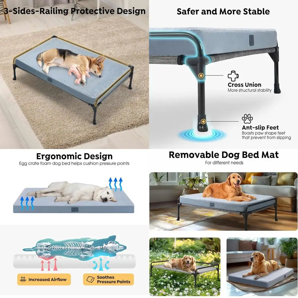 

Large Outdoor Cooling Pet Cot with Removable Mat and Bolster, 35x22 Black Silver