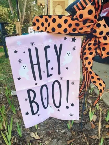 Hey Boo Garden Flag, Halloween Ghost Yard Flag, Creepy Cute Flag, Pastel Goth