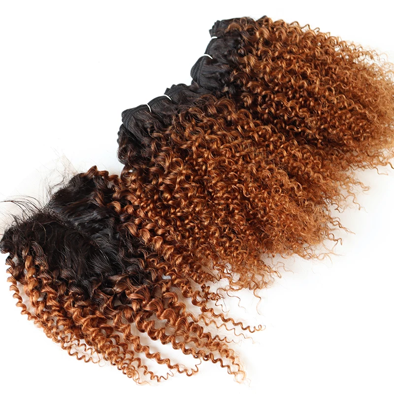 Mongolian Curly Bundles com fechamento, cabelo humano curto, extensões de cabelo Kinky Remy, fechamento 4x1, 6 Plus 1 Lot