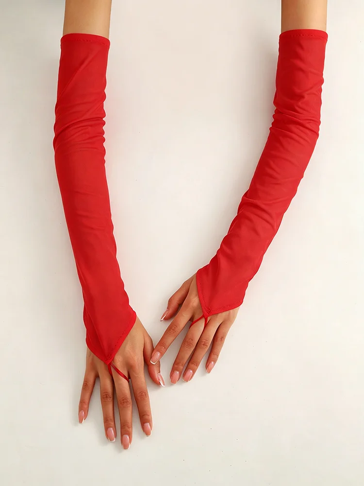 48cm Bonbonfarbene Elastische Netz-Dünne Transparente Fingerhandschuhe für Damen Sexy Party Cosplay Elegante Etikette Opernhandschuhe – Detail 5