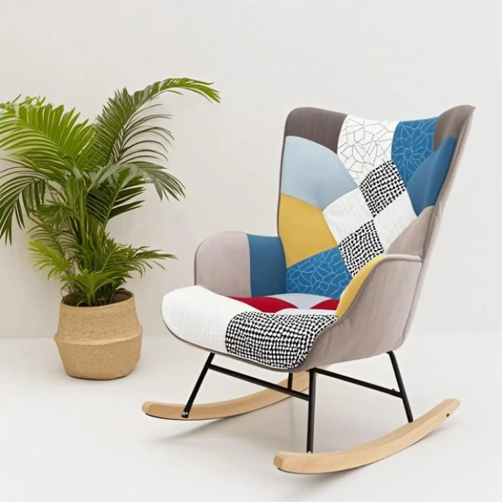 Nordic No-Arm High Back Rocking Chair - 300lb Weight Capacity, Tool-Free Nursing Chair for Balcony