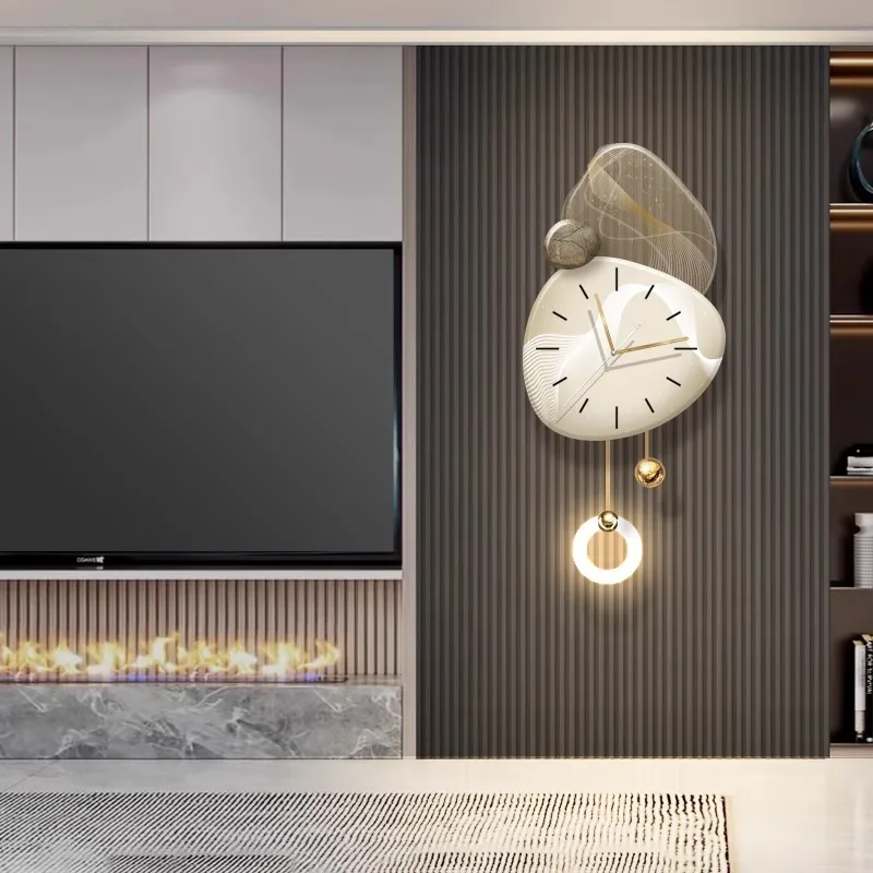 Lucky Living Room Decorative Painting with Clock, TV Feature Wall, Grille Wall Painting, Creative Clock Hanging Painting