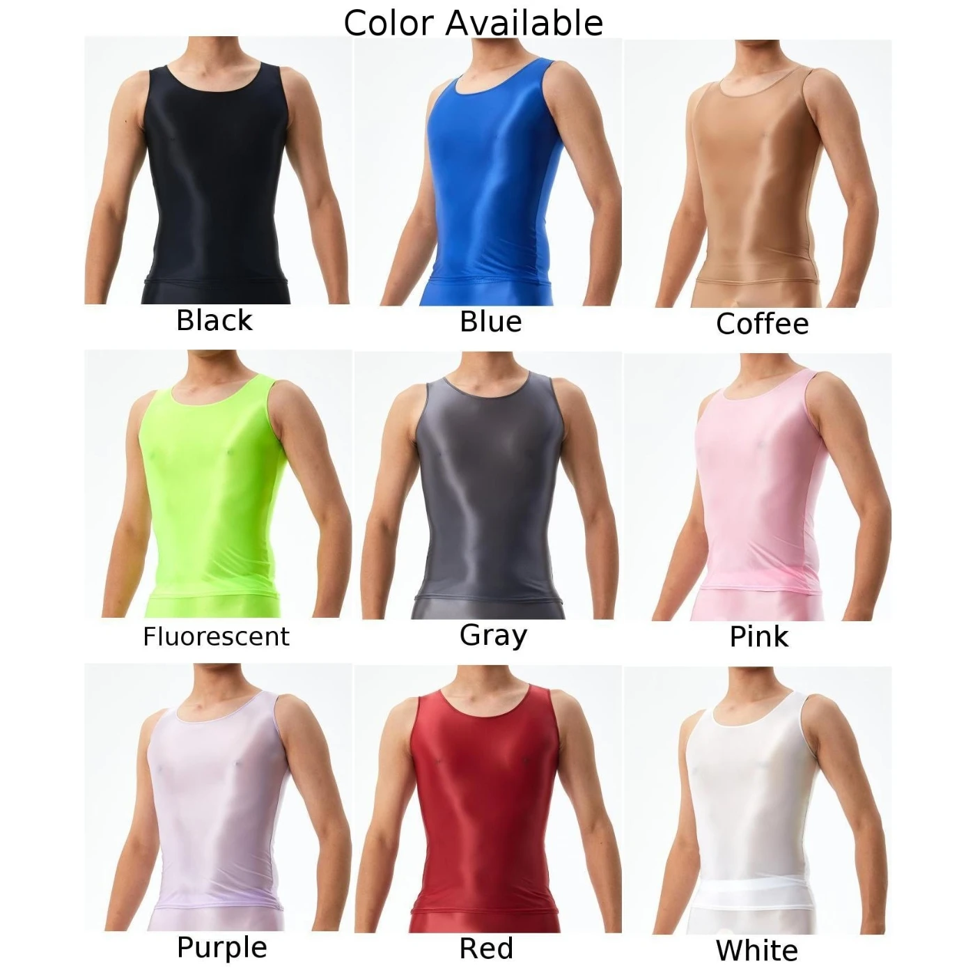 Mens Seamless Elastic Tops Oil Shiny Sleeveless Smooth Solid Tank Top Tights Male O-Neck Widely Applicable Running Undershirt