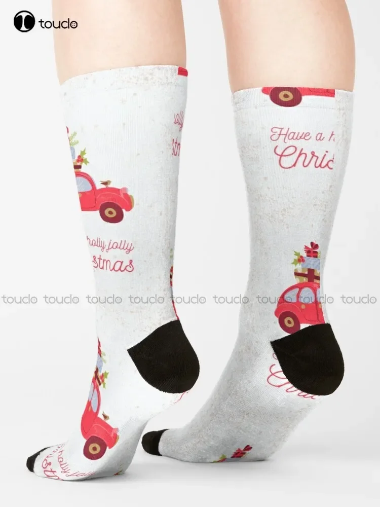 Car Ugly Christmas Sweater Socks Navy Soccer Socks Unisex Adult Teen Youth Socks Christmas Gift Custom Hd High Quality Sock