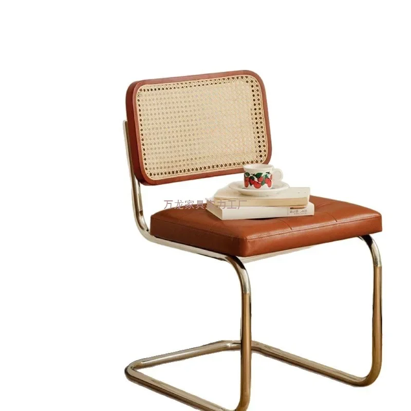 #Nordic dining chair rattan chair solid wood back  light luxury retro hotel homestay dining table and chair ancient middle