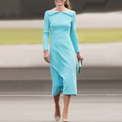 Princess Kate Middleton Luxury Elegant Dress Women Long Sleeve Spring Fall Pockets Designer Office Lady Formal Casual Dresses