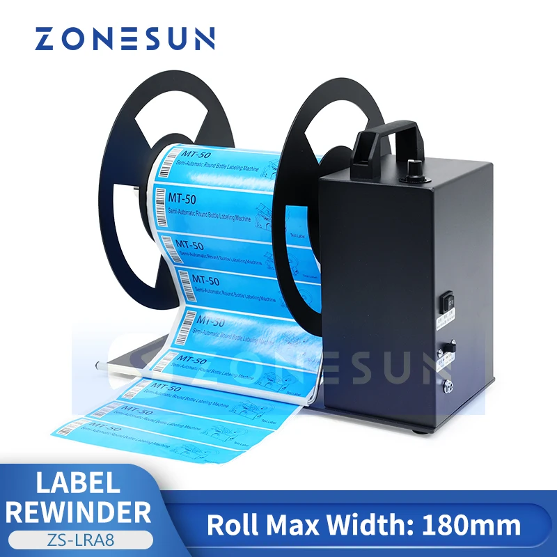 

ZONESUN Automatic Label Rewinder 180mm Barcode Serial Number Label Reeler Sticker Rewinding Machine ZS-LRA8