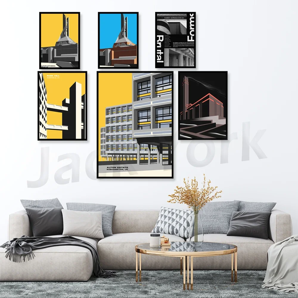 Delaware Pavilion, Cumbernaud Town Center, St. Peter and Paul Bristol Cathedral Church Posters Medieval Modern Architecture