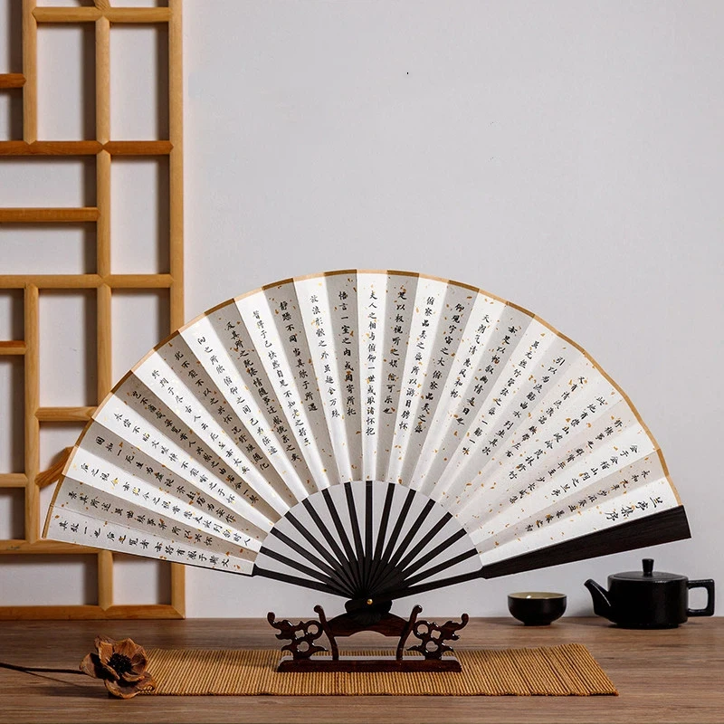Poetry Orchid Pavilion Preface Folding Fans Chinese Style Sprinkling Gold Xuan Paper Fan Gift Box Cultural Creative Man Hand Fan