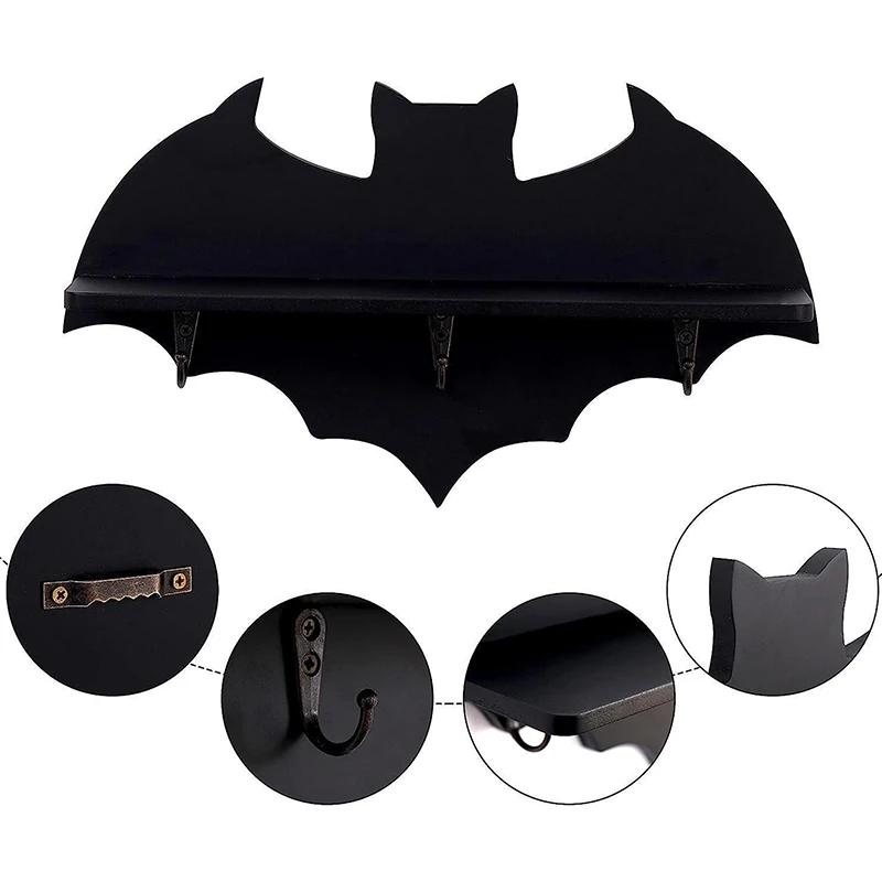 Bat Shelf Item Display Rack For Bedroom-Halloween Wall Hanging Goth Room Decor Shelves