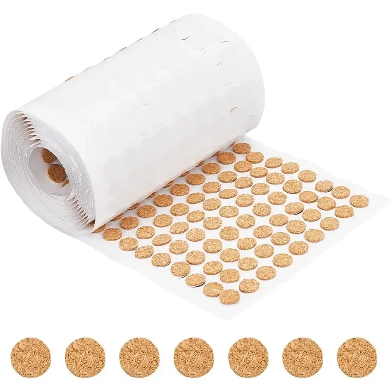1400pcs Adhesive Cork Circles Flat Round Self-Adhesive Cork Round Dots Cork Mat for Cabinets Table Top Items Scratching