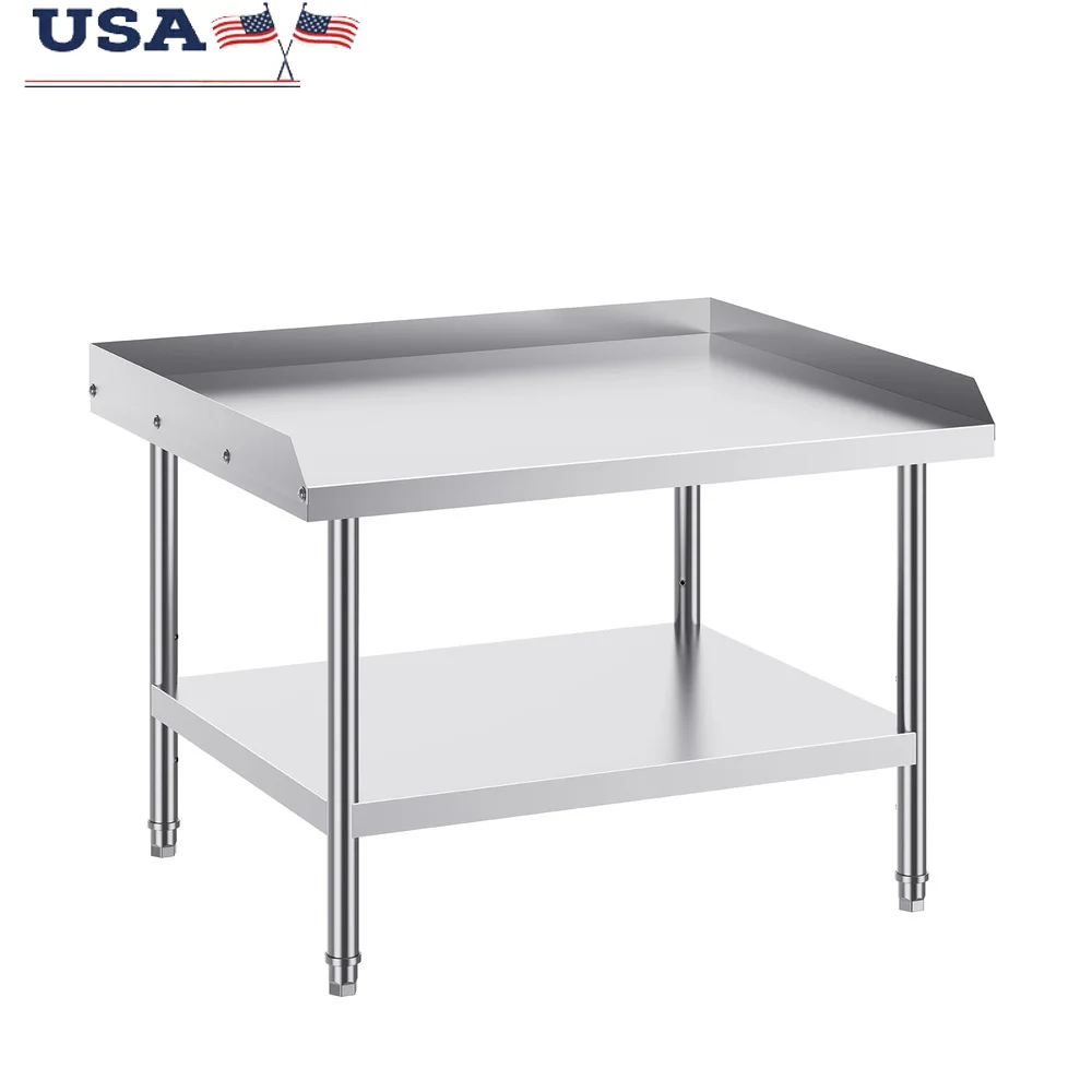 

Commercial Grade Stainless Steel Work Table Heavy Duty Metal Mobile Wheels 3-Sided Backsplash Adjustable Shelves Easy Assembly